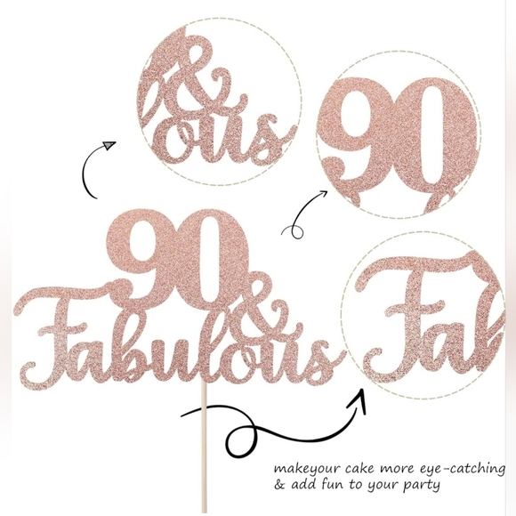 Rose Gold "90 &  Fabulous" Cake Topper - Picture 3 of 8